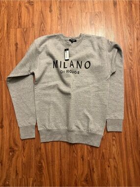 Milano Di Rouge Men's Light Gray Crewneck Sweatshirt with Black Logo